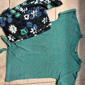 Neatie Kiddie Green Shirt and Floral Legging Set